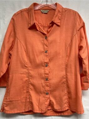 Royal Robbins Women's L Orange Coral 3/4 Sleeve Button Up Shirt Hidden Pocket